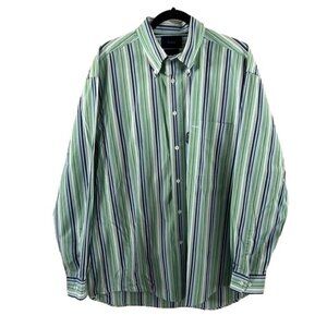 Faconnable Sz Large Blue & Green Vertical Stripe Button Down Shirt France